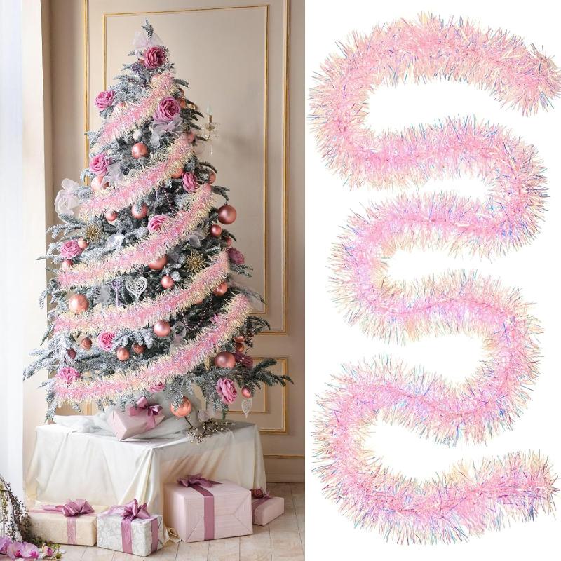 Tinsel Garland Decoration - 1/3/5個入り 2M ピンク クリスマスティンセルガーランド メタリックスパンコール パーティーデコレーション