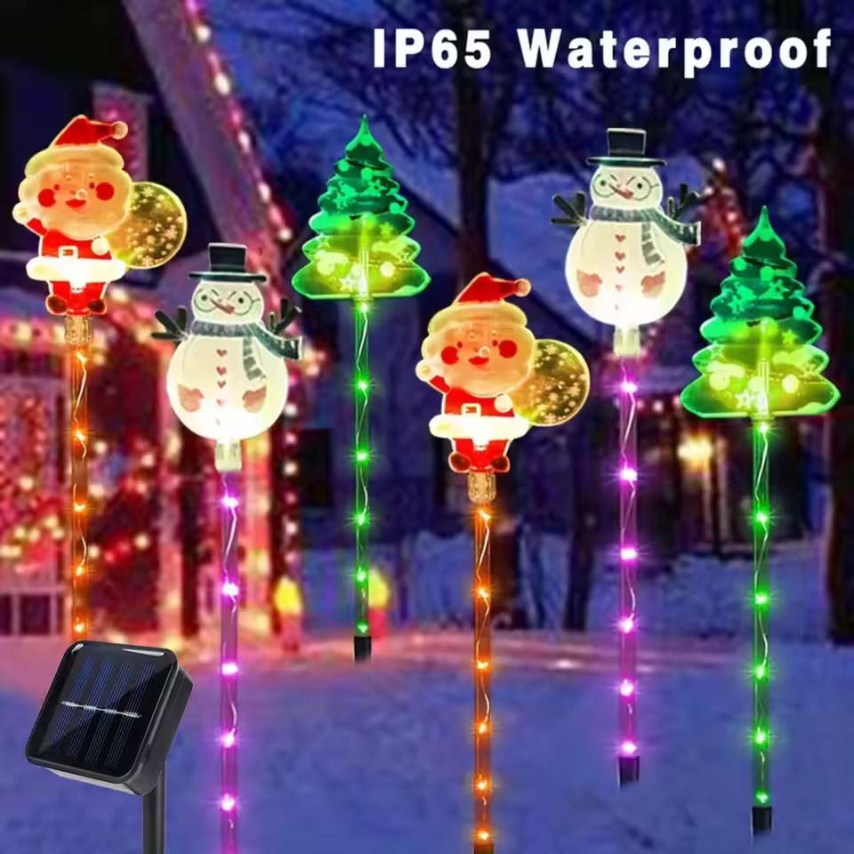 Christmas Lights Outdoor - ソーラー式サンタクロース＆クリスマスツリーとエルクの6 in 1芝生ライトセット、屋外ガーデンソーラー芝生ライト、芝生や庭のホリデーデコレーション用