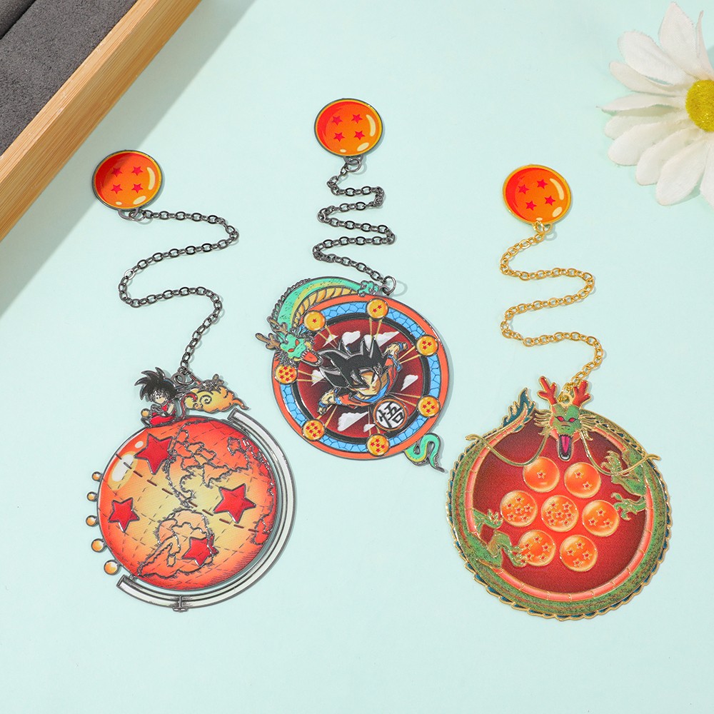 Ornament Ball Set - テーマ別メタルブックマークセット（ドラゴンボール吊り下げ飾り付き） - アニメ愛好家向けの耐久性のあるページマーカー、ドラゴンに最適。