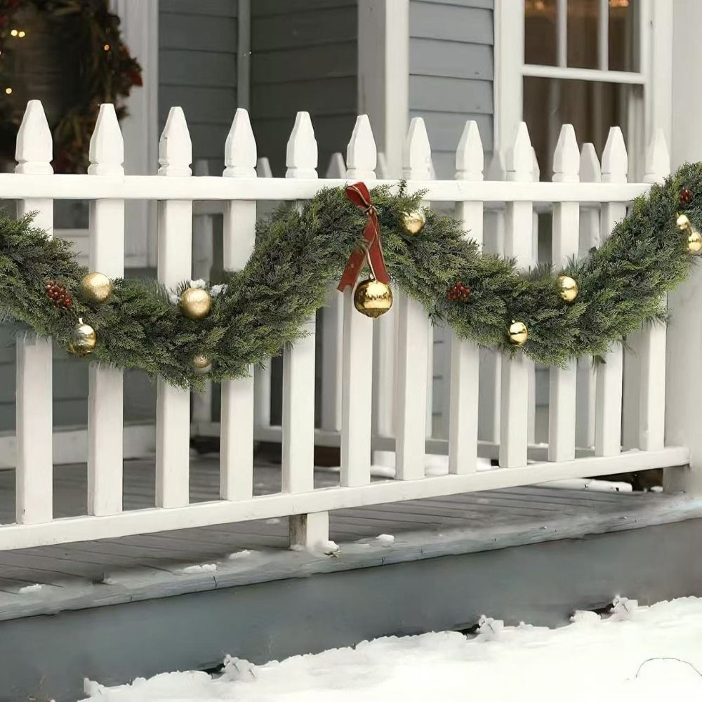 Christmas Wreath Fake - 1.8/2.7m 人工ノーフォークパインガーランド 壁掛け グリーンシダー グリーンリーフ ラタン