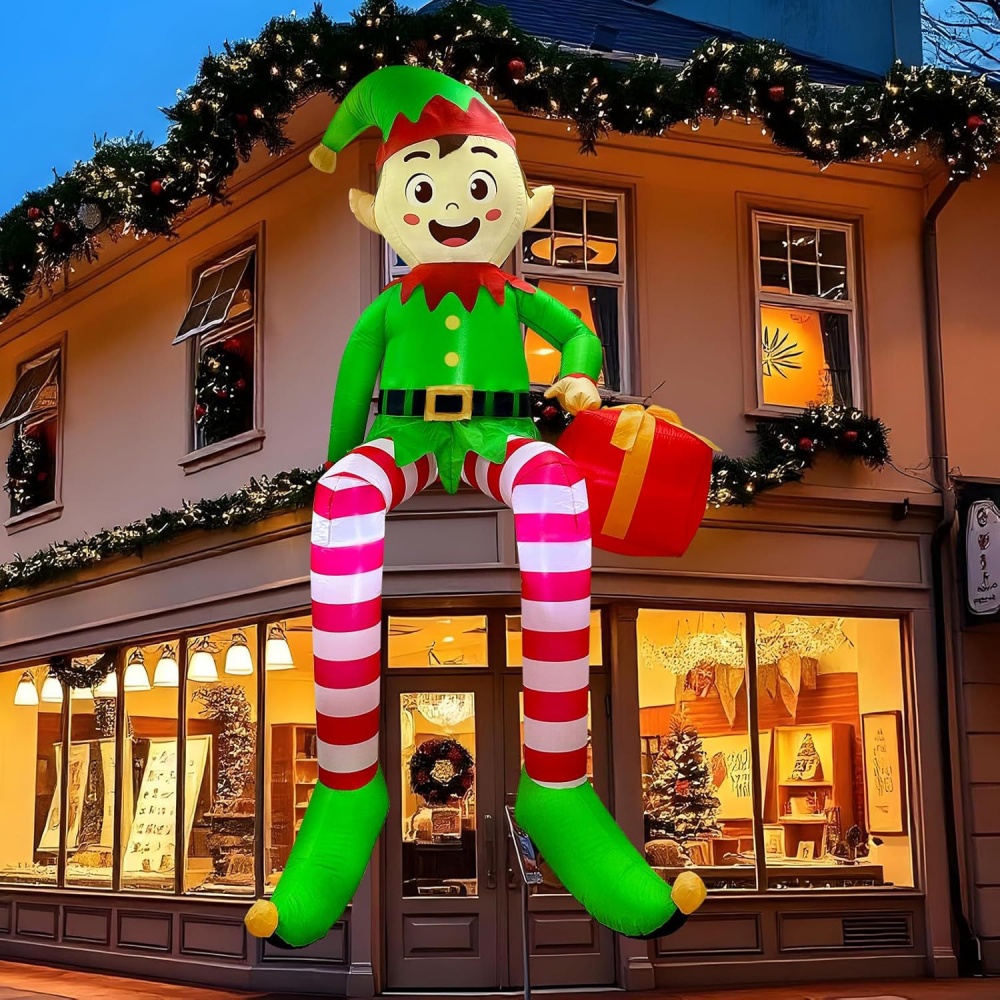 Christmas Lights Outdoor - 8FT クリスマスインフレータブル座っているエルフ装飾 LED ライト子供クリスマスインフレータブルおもちゃ屋外中庭の庭の装飾ギフト