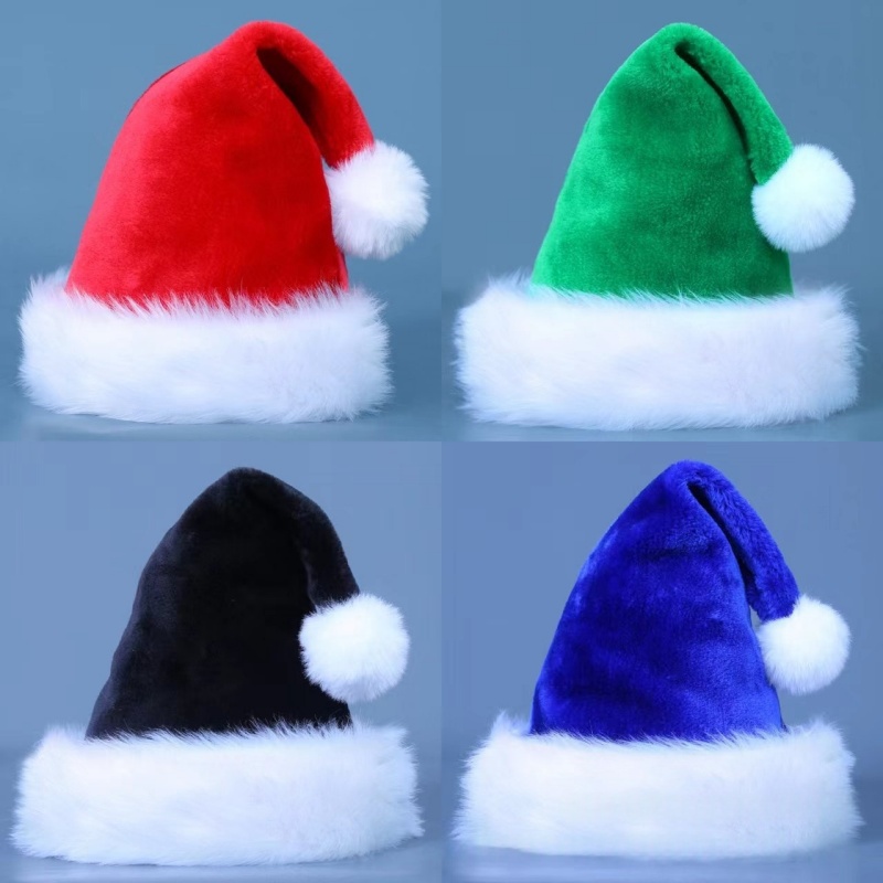 Santa Hat Plush - 1pcPlush サンタ帽子 ベルベットクリスマスハット 厚みのある豪華なクリスマスホリデーハット 裏地付き 新年のお祝いパーティー