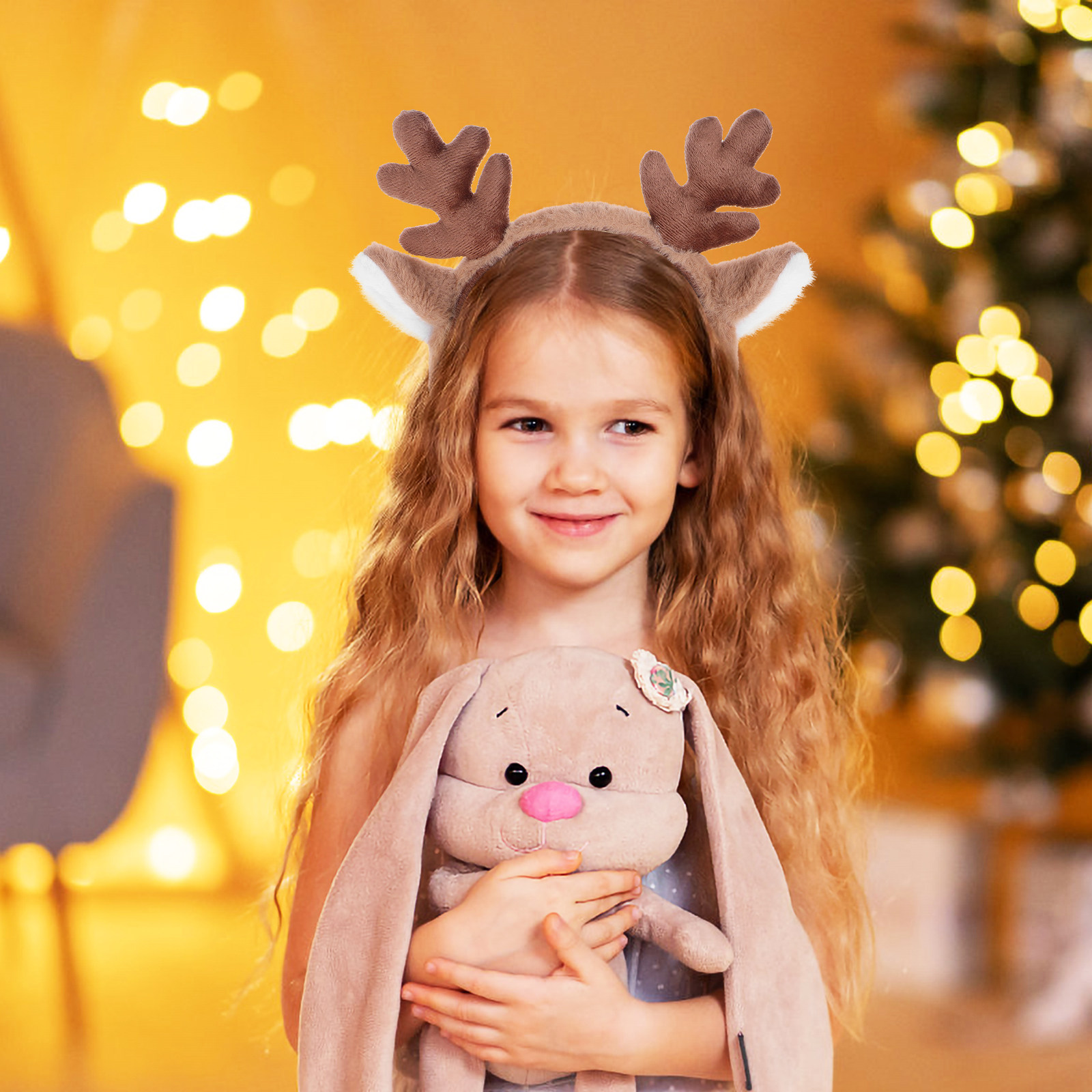 Reindeer Antlers Headband - クリスマスヘッドバンド トナカイの角 鹿の耳 ヘアアクセサリー 快適なユニバーサルフィット ホリデーパーティー