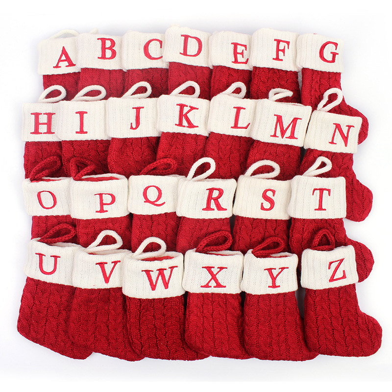 1pクリスマスソックス編みアルファベットレタースノーフレーク - Christmas Stocking Hanging のレビューと価格