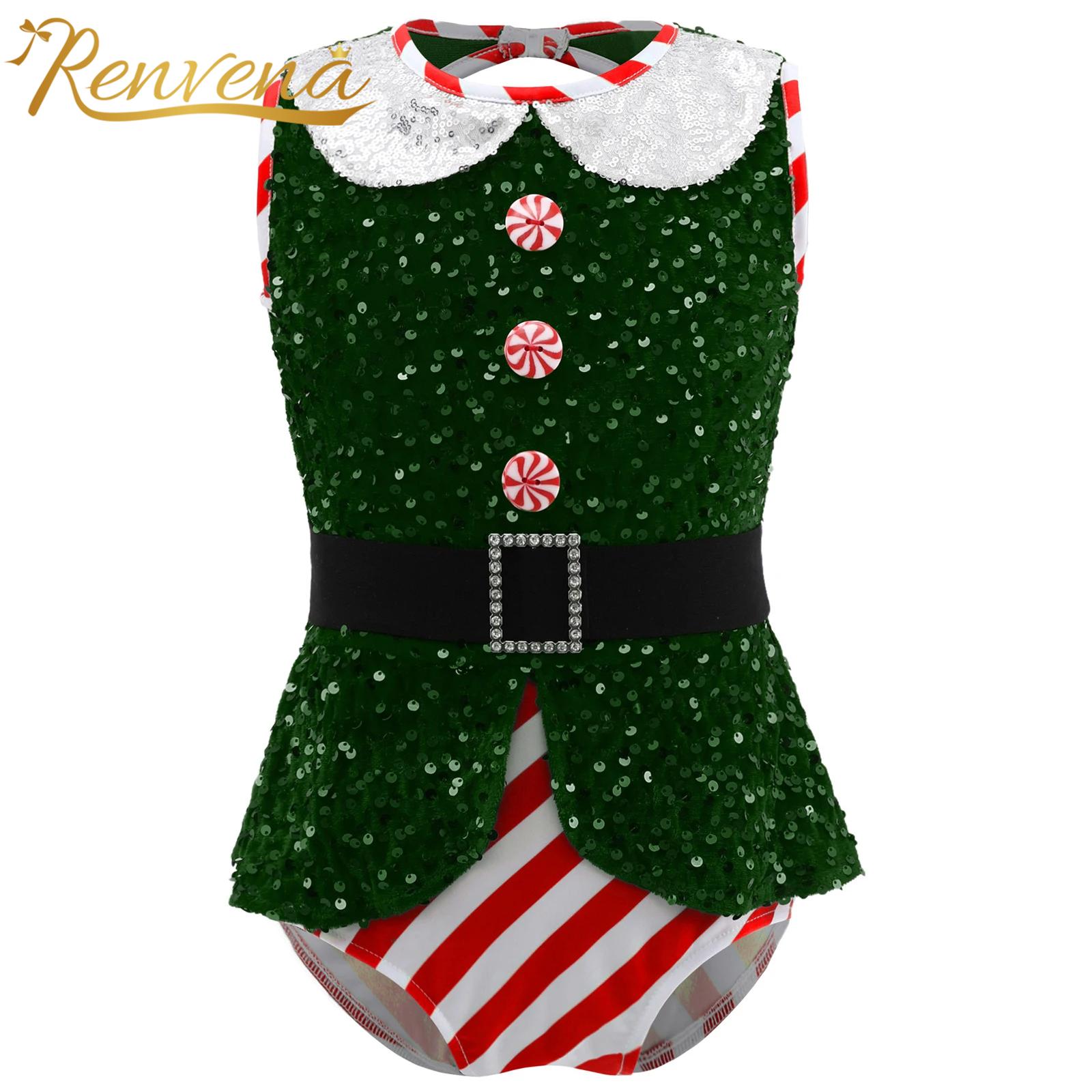 女の子キラキラスパンコールジャンプスーツノースリーブボディス - Elf Costume Christmas のレビューと価格