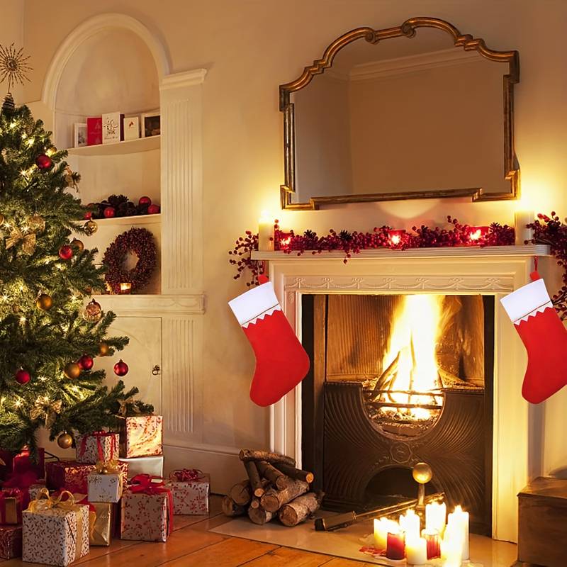 1/3/6個入りクリスマスストッキング、赤白の縁取り付きホリ - Christmas Stocking Hanging のレビューと価格