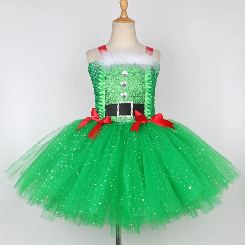 キラキラガールズクリスマスツリーコスチュームチュチュドレス幼 - Elf Costume Christmas のレビューと価格