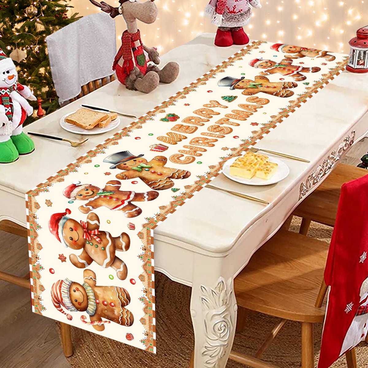 クリスマスサンタクロースポリエステルテーブルランナー、ドレッ - Christmas Table Runner のレビューと価格