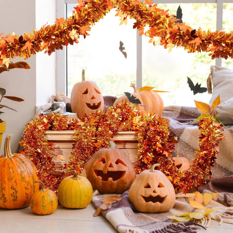 2個入り 感謝祭 秋の紅葉ティンセルガーランド オレンジ色の - Tinsel Garland Decoration のレビューと価格
