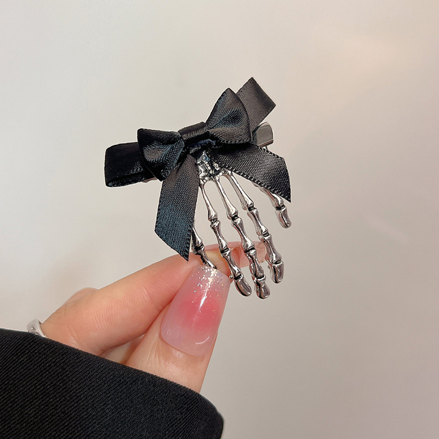 ゴシックスケルトンハンドヘアクリップ黒弓リボンバレッタパンク - Ribbon Bow Gift のレビューと価格