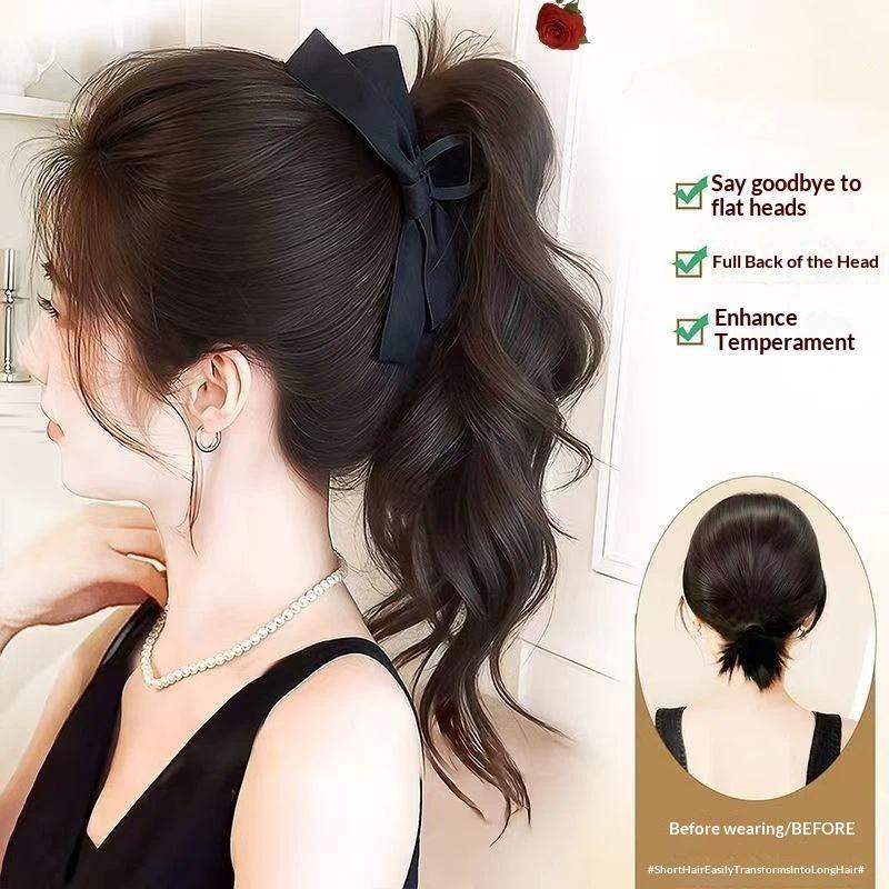 14インチ蝶ネクタイ型クリップポニーテールウィッグ、合成ふわ - Ribbon Bow Gift のレビューと価格