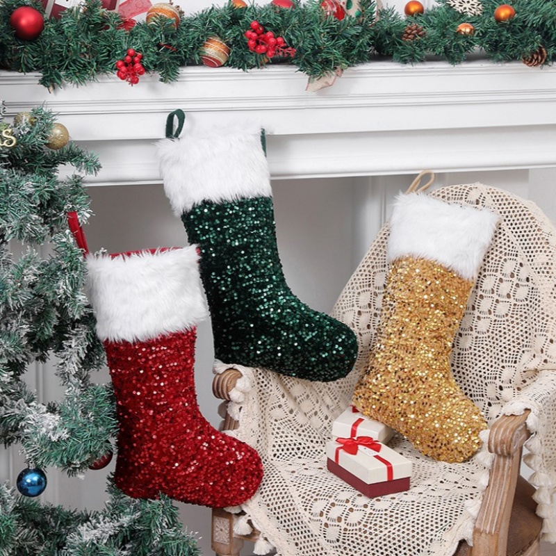 クリスマスストッキング 昇華プリント リバーシブルスパンコー - Christmas Stocking Hanging のレビューと価格