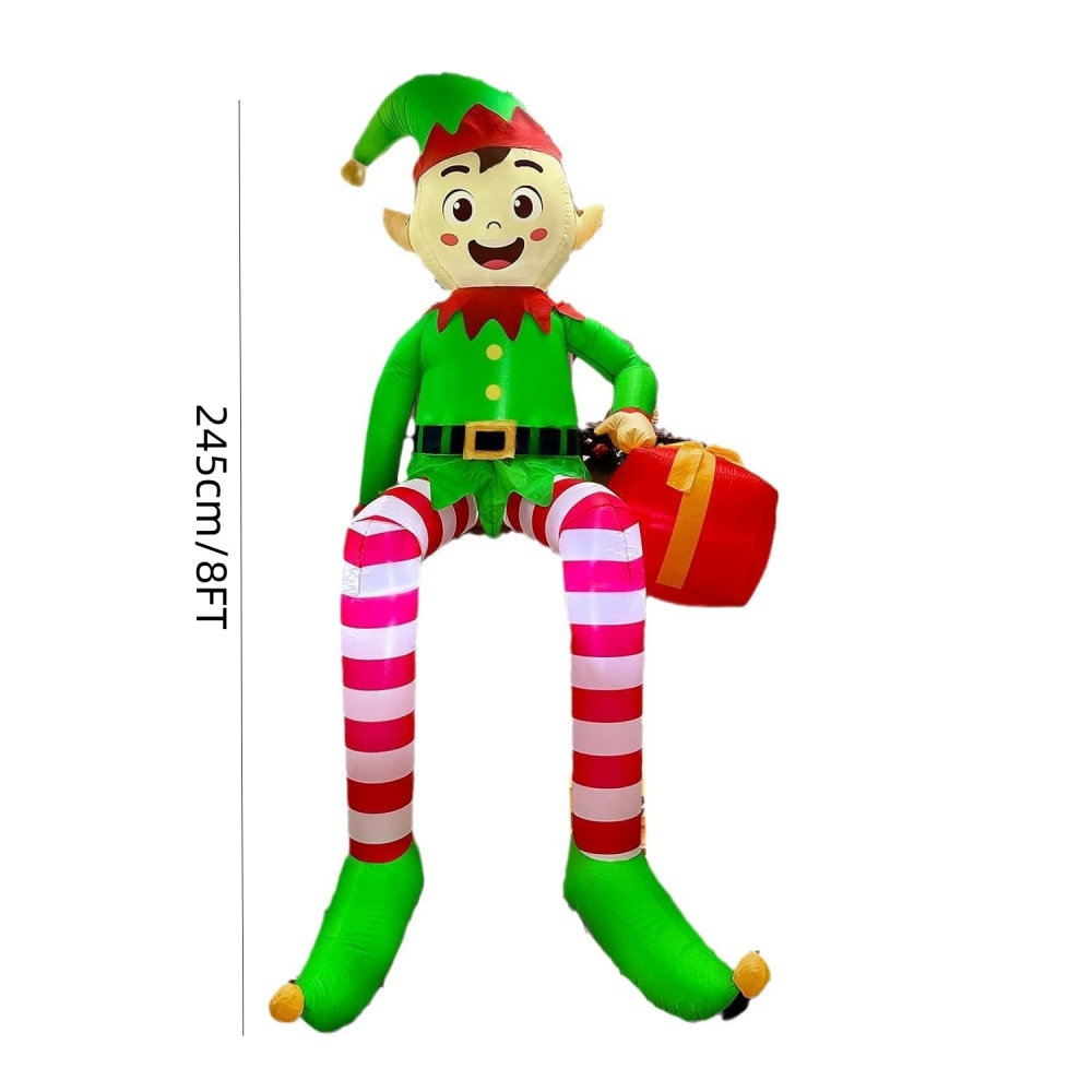 8FT クリスマスインフレータブル座っているエルフ装飾 LE - Christmas Lights Outdoor のレビューと価格