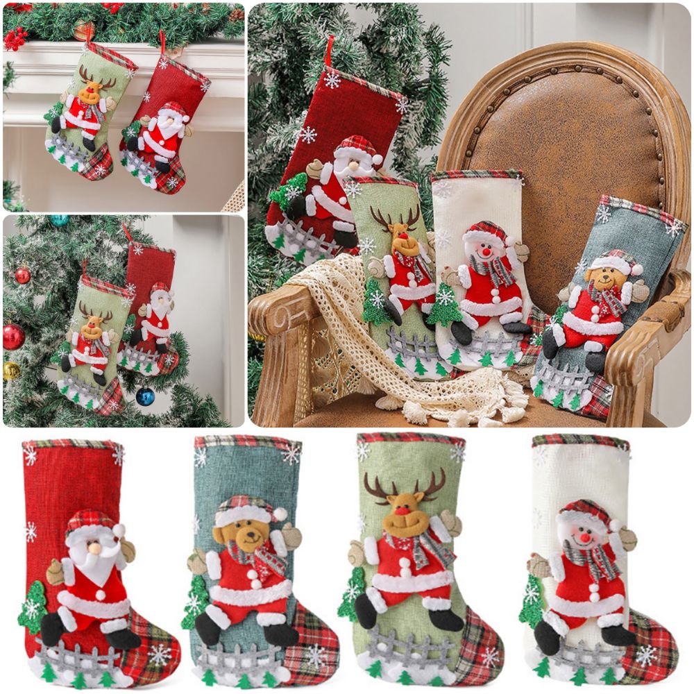 マルチカラーのクリスマスストッキング、雪だるま、鹿、クマ、漫 - Christmas Stocking Hanging のレビューと価格